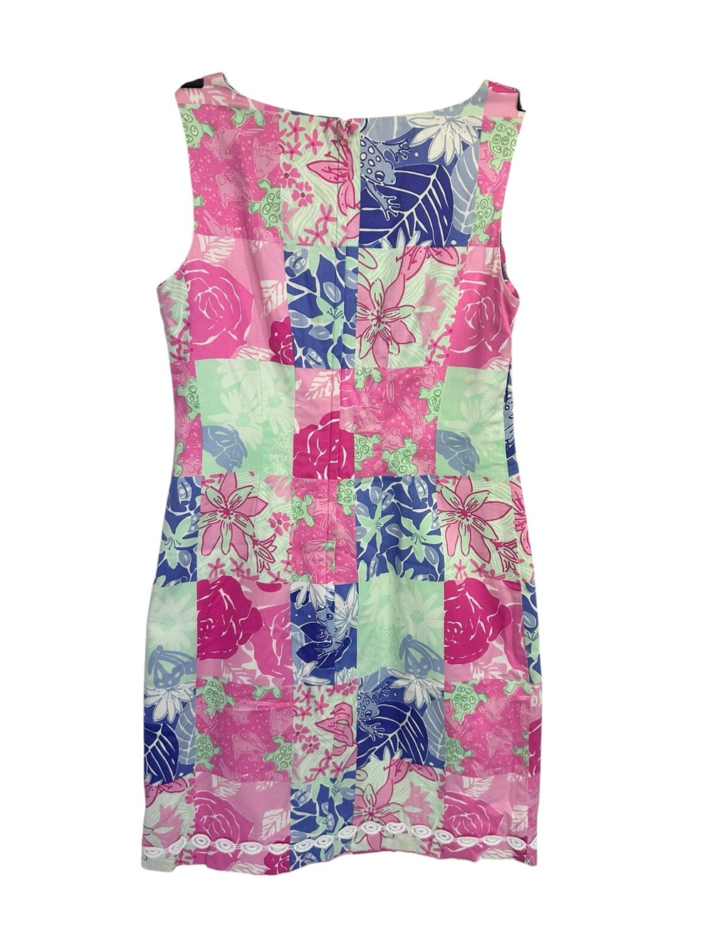 LILLY PULITZER A-Line Dress Sz 2 Sleeveless Patchwork Floral Turtle Multi Color